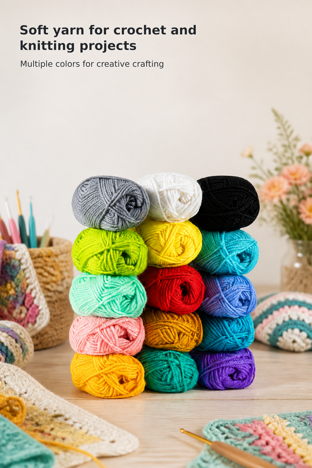 Multicolor Acrylic Yarn Set for Knitting & Crochet