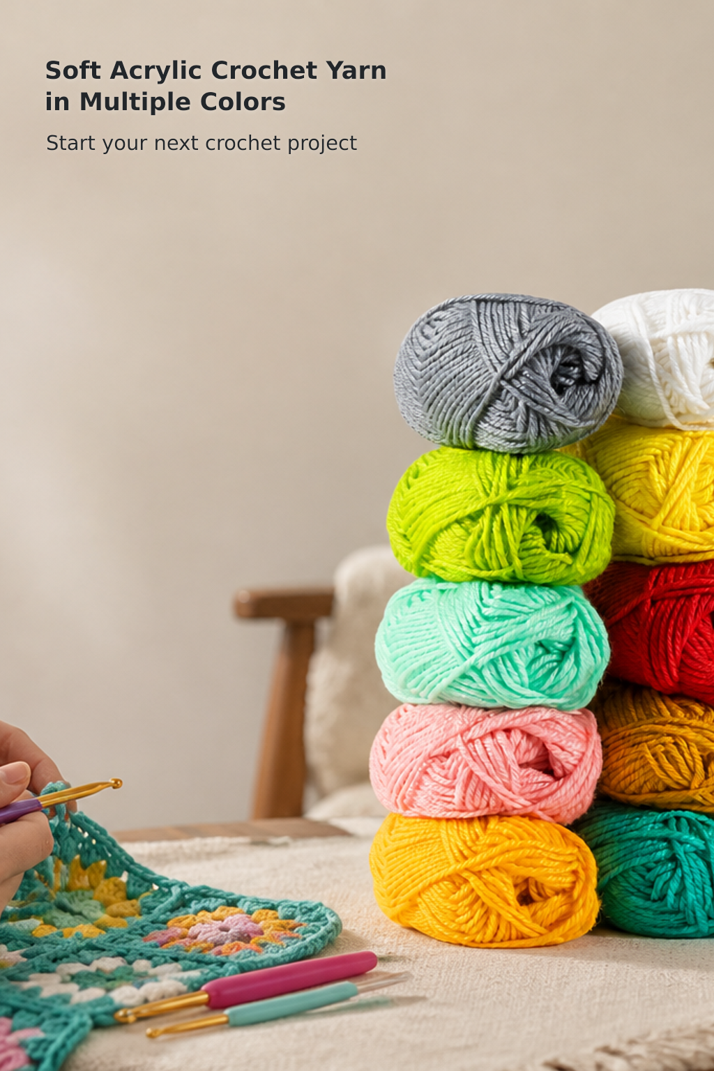Multicolor Acrylic Yarn Set for Knitting & Crochet